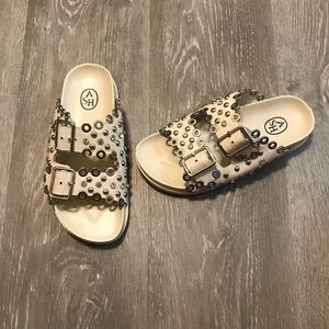 ASH Universe Studded Slide Sandal in Milk / White